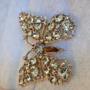 Dazzling Goldtone Butterfly Brooch with Crystal Details